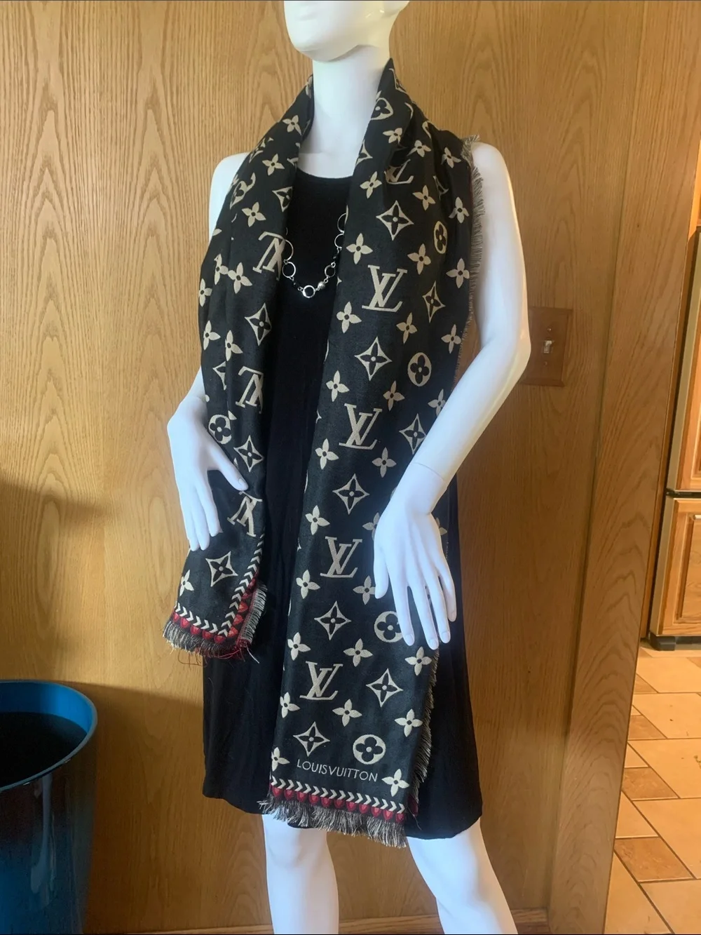 Louis Vuitton Black and Beige Monogram Shawl Scarf